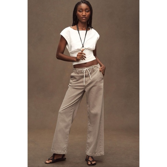 NWT Paige Carly Pant High Rise Crop Wide Leg Jean Drawstring Trousers Moss 26 - Picture 10 of 12